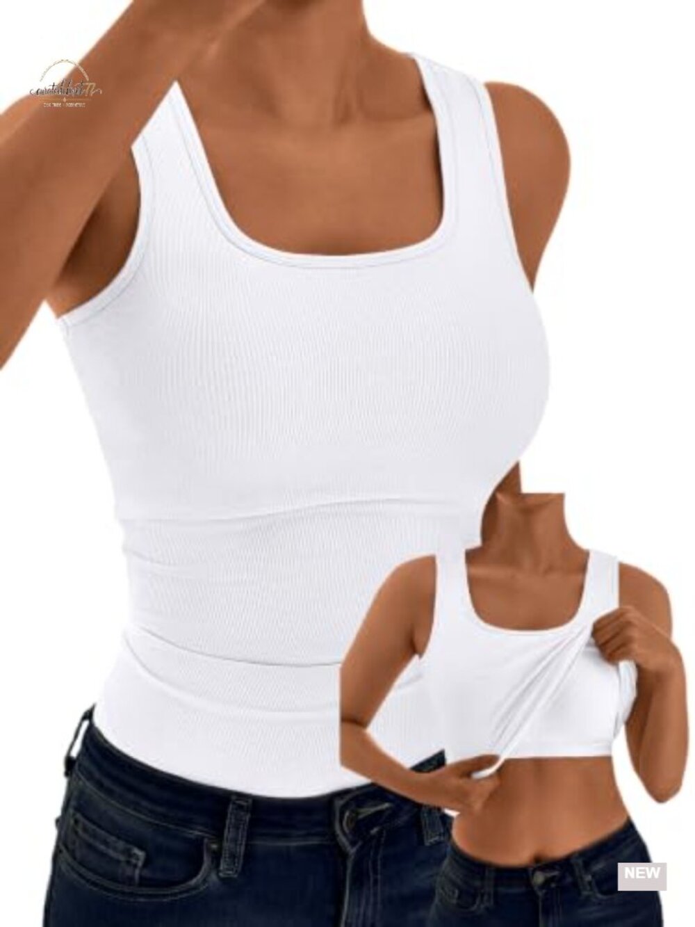 Women's Built-in Bra Tank Tops Sleeveless Ribbed Knit Shirts